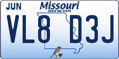 MO license plate VL8D3J