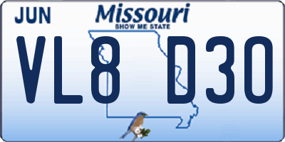 MO license plate VL8D3O
