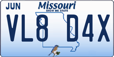 MO license plate VL8D4X