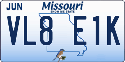MO license plate VL8E1K