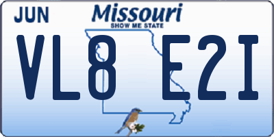 MO license plate VL8E2I