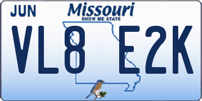 MO license plate VL8E2K