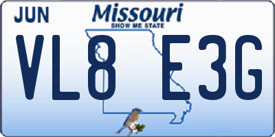 MO license plate VL8E3G