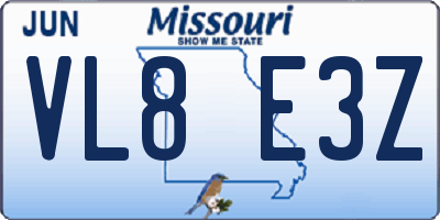 MO license plate VL8E3Z