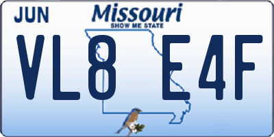 MO license plate VL8E4F