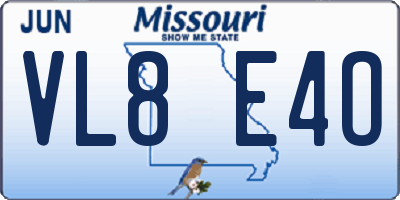 MO license plate VL8E4O