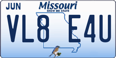 MO license plate VL8E4U