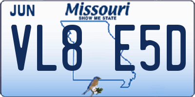 MO license plate VL8E5D