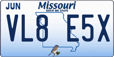 MO license plate VL8E5X