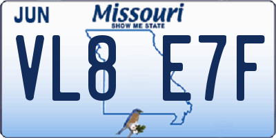 MO license plate VL8E7F