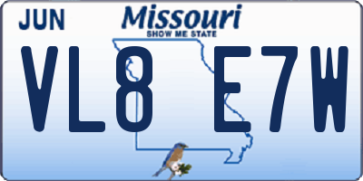 MO license plate VL8E7W
