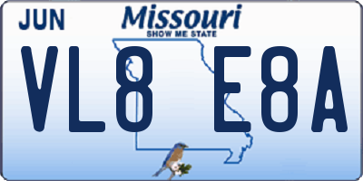 MO license plate VL8E8A