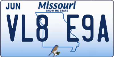 MO license plate VL8E9A