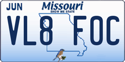 MO license plate VL8F0C
