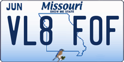MO license plate VL8F0F