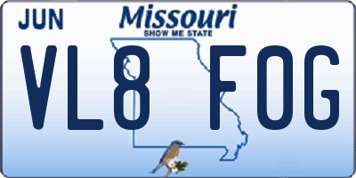 MO license plate VL8F0G