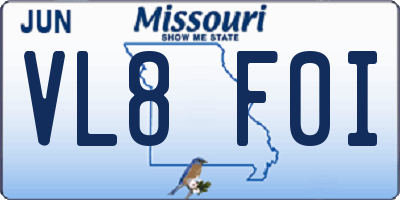 MO license plate VL8F0I