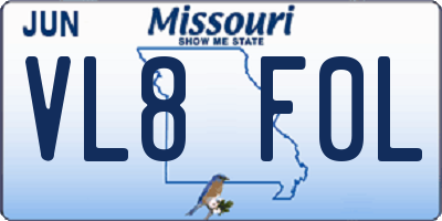 MO license plate VL8F0L
