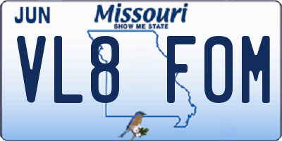 MO license plate VL8F0M
