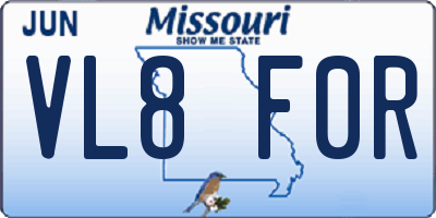 MO license plate VL8F0R