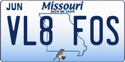 MO license plate VL8F0S
