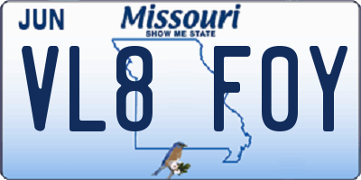 MO license plate VL8F0Y