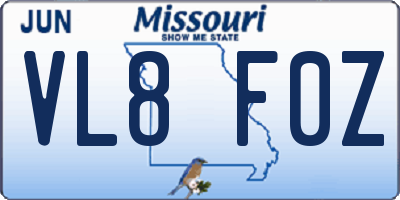 MO license plate VL8F0Z