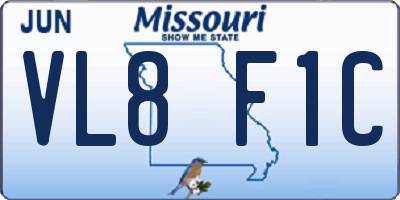 MO license plate VL8F1C