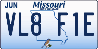 MO license plate VL8F1E