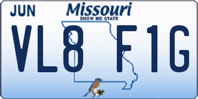 MO license plate VL8F1G