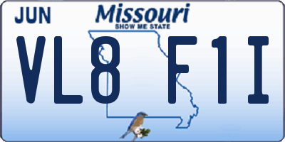 MO license plate VL8F1I