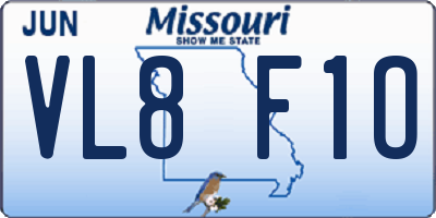 MO license plate VL8F1O