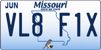 MO license plate VL8F1X