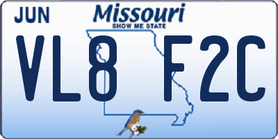 MO license plate VL8F2C