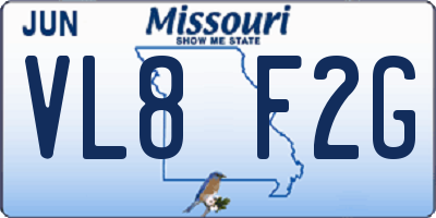 MO license plate VL8F2G