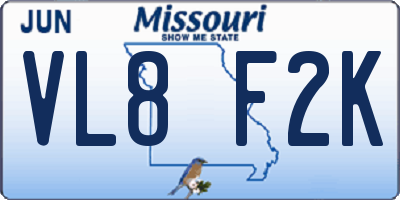 MO license plate VL8F2K