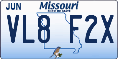 MO license plate VL8F2X
