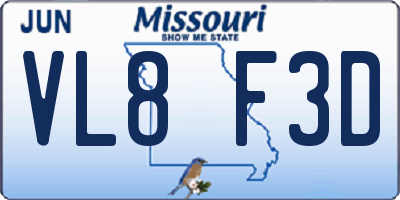 MO license plate VL8F3D
