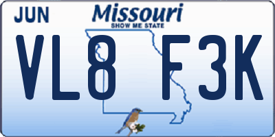 MO license plate VL8F3K