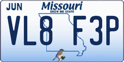 MO license plate VL8F3P