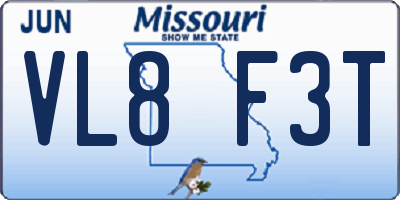 MO license plate VL8F3T