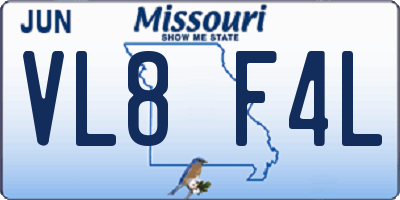 MO license plate VL8F4L