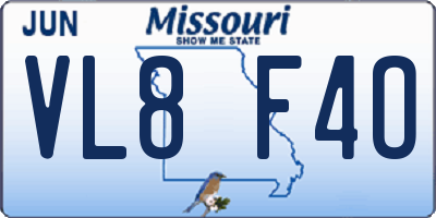 MO license plate VL8F4O