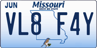MO license plate VL8F4Y