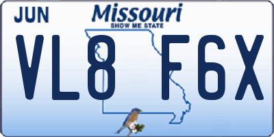 MO license plate VL8F6X
