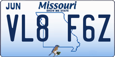 MO license plate VL8F6Z