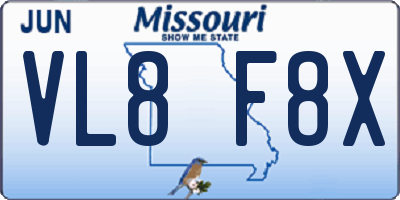 MO license plate VL8F8X