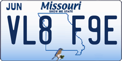 MO license plate VL8F9E
