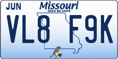 MO license plate VL8F9K