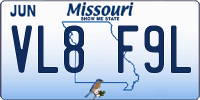 MO license plate VL8F9L